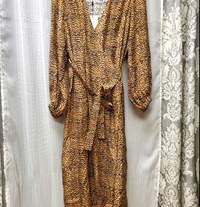 Emerson Fry Silk Midi Dress Cheetah Print XL NWT